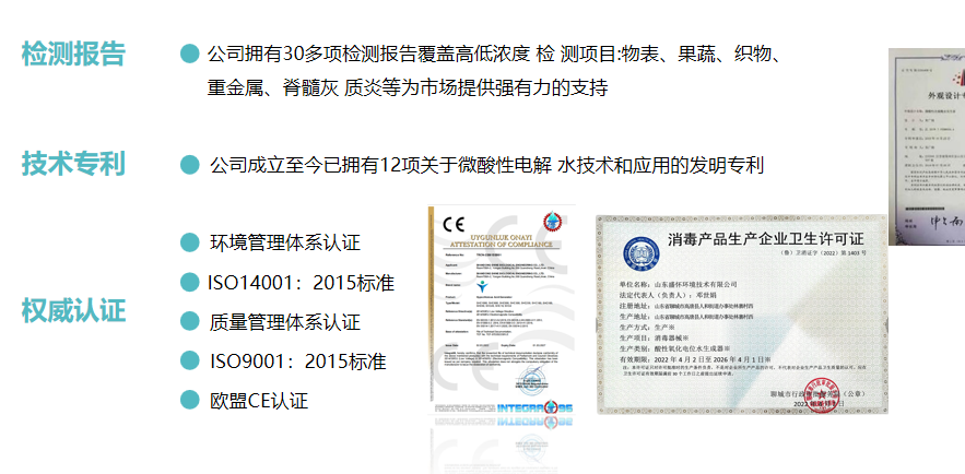 盛懷次氯酸發生器所獲資質 盛懷次氯酸發生器所獲資質